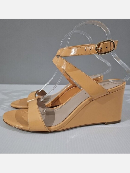 Stuart Weitzman Ave Strap 75 Wedge Sandal Womens 8 Mango Orange Leather NEW